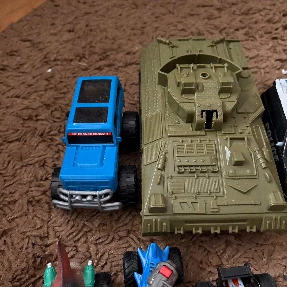 Toy Car Bundle Lot Army Tank Dinosaur Monster Truck Jeep Police Archie